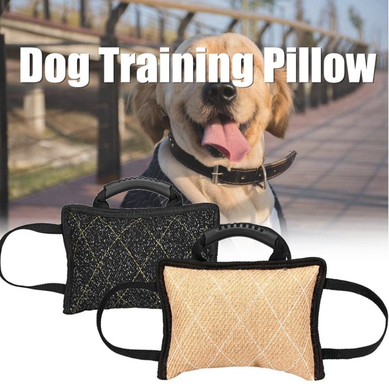 Interactive Squeaky Plush Dog Toy - Langlebiges Hundetraining-Beißspielzeug mit 3 Griffen, Jute-Sicheres